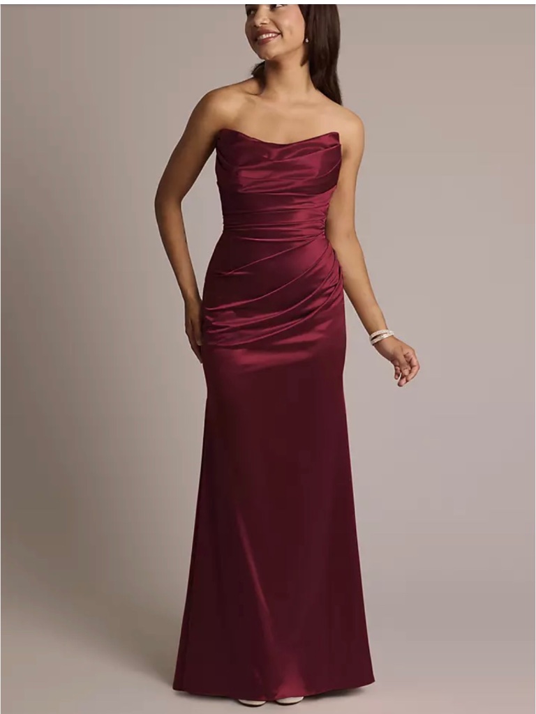David’s Bridal Wine Formal Dress | Size 2 | Strapless Evening Gown | Style F1397